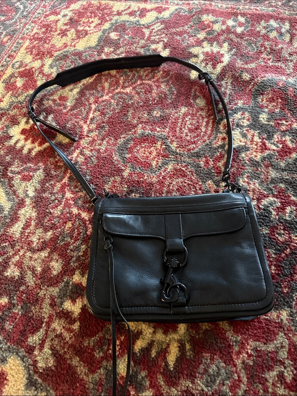 Rebecca Minkoff Black Leather Small Crossbody with Front Clasp